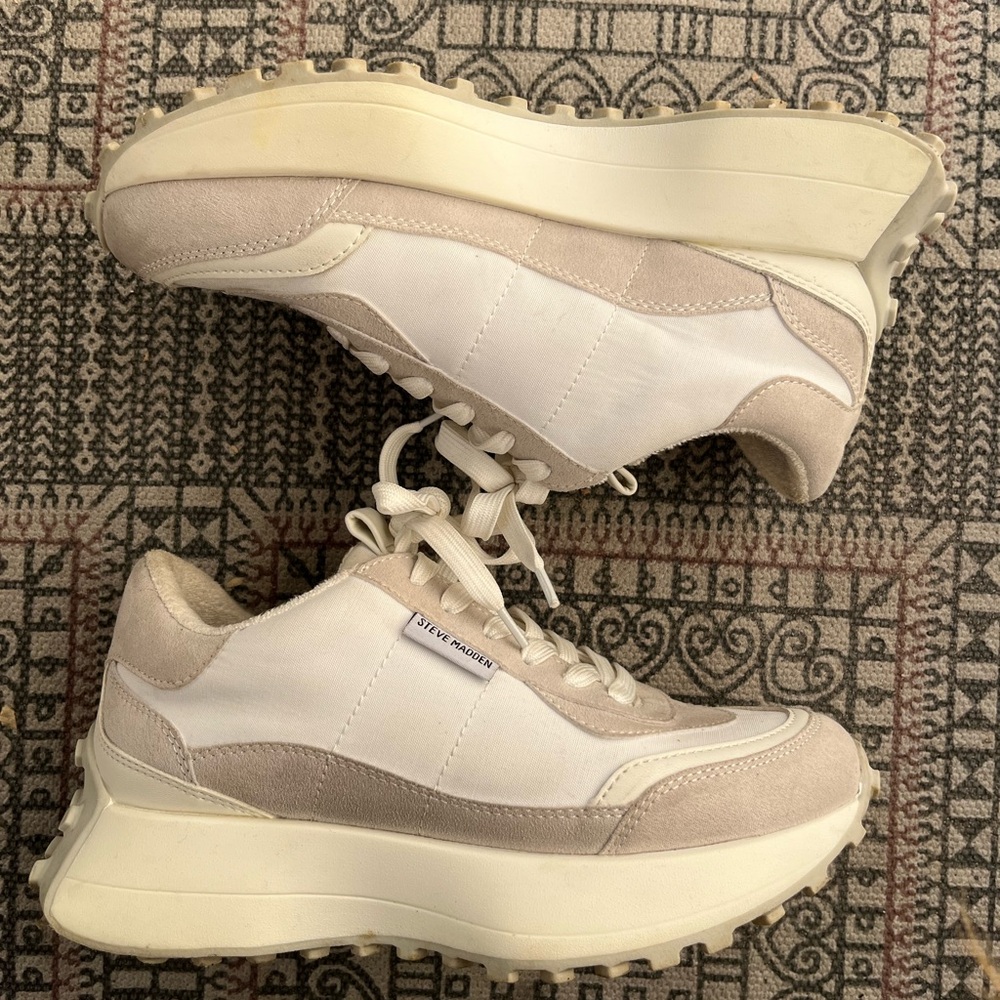 Steve Madden Chunky Platform Sneakers in White and Cream Neutral Tones